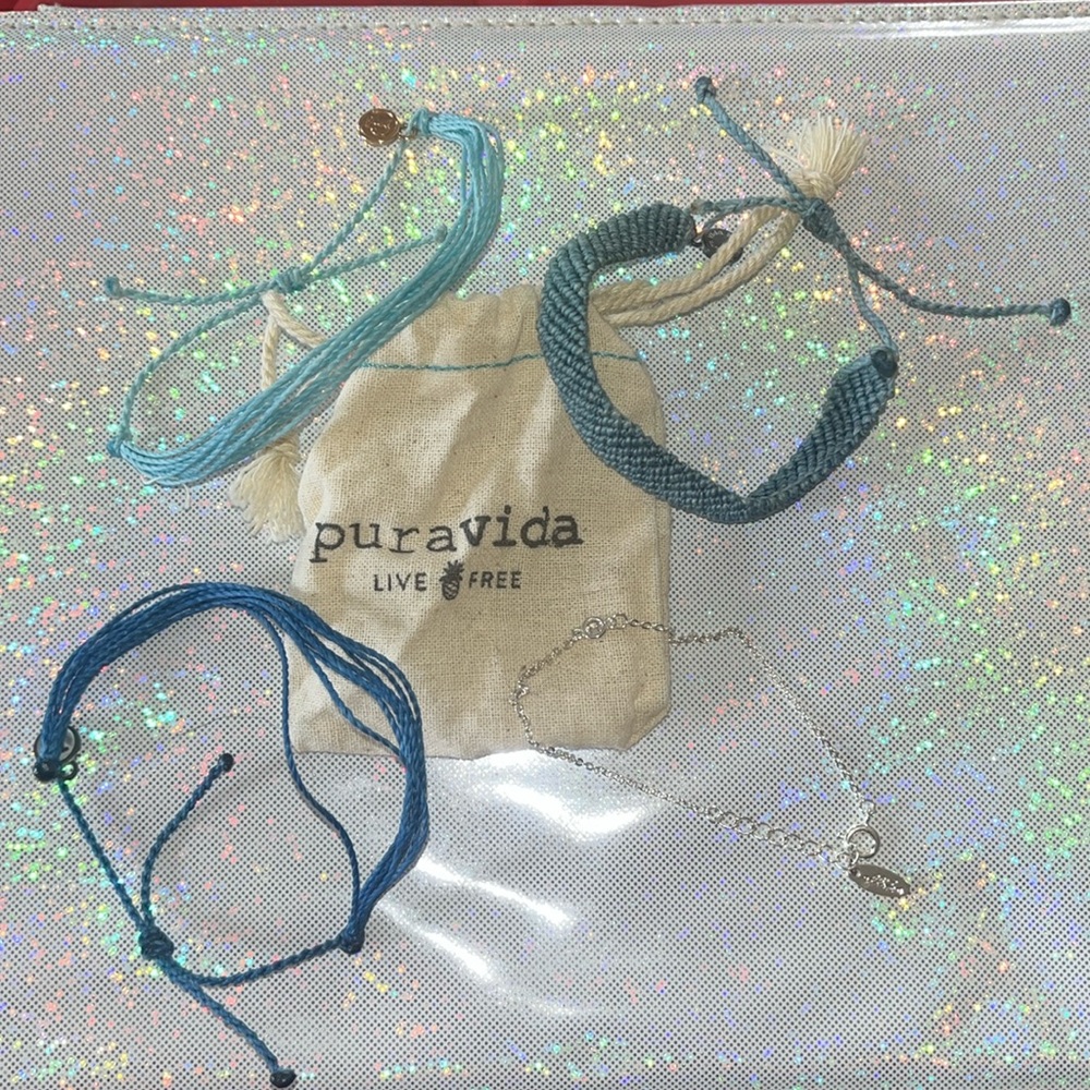 Pura Vida Blue Bracelet Set of 4 with Bag!